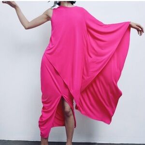 ZARA DRAPED SIDE SKIRT WITH ASYMMETRIC CAPE BLOUSE TOP